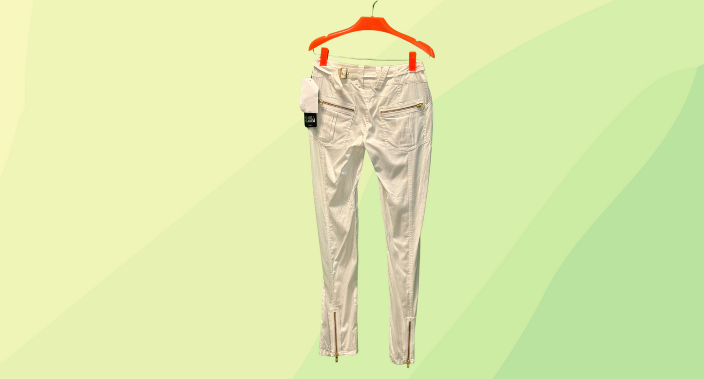 Carla Carini Pants Gold Zips RRP $452 - Size 40 - White