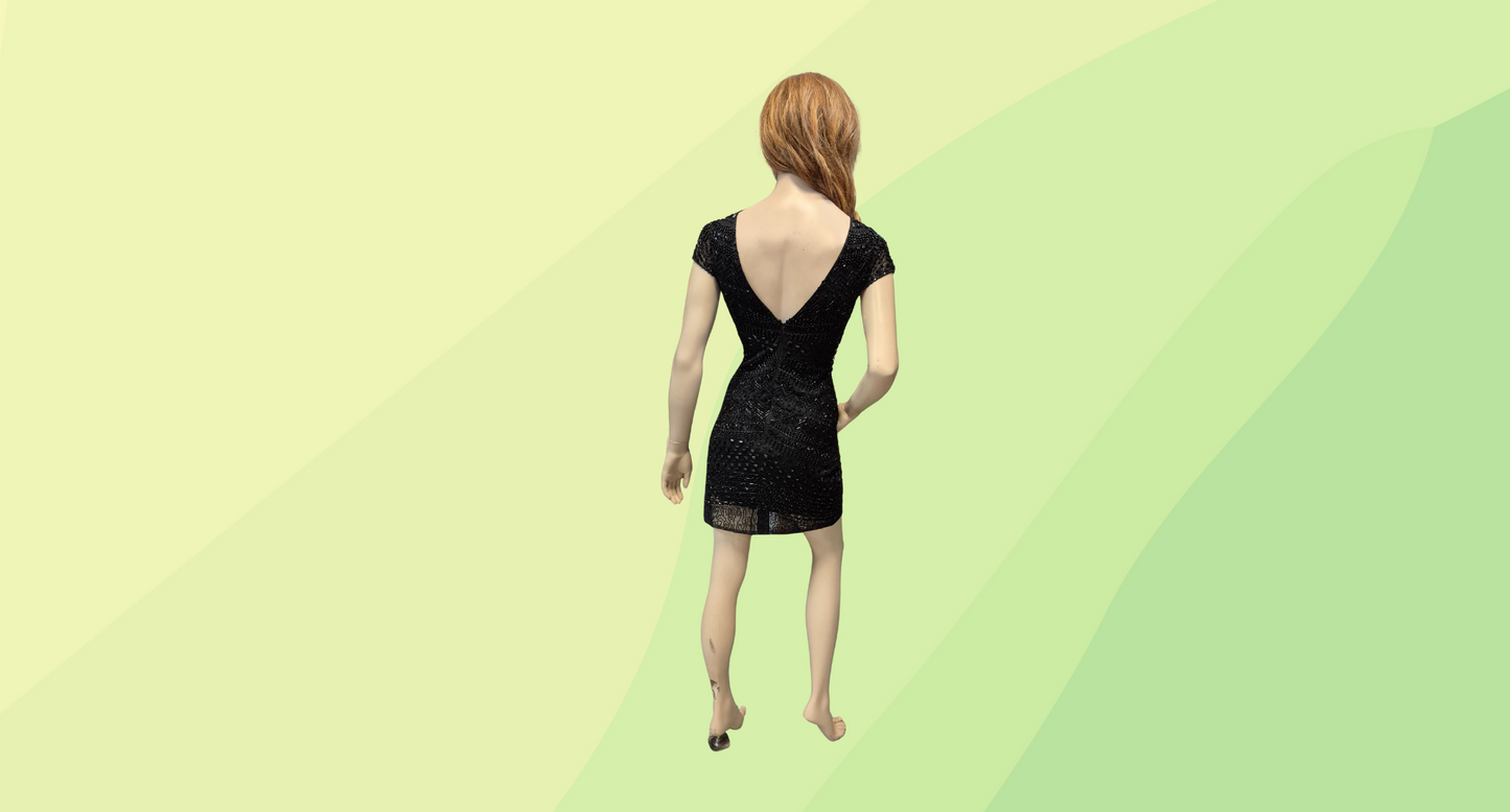 Miss Selfridge Beaded Mini Dress - Size 10 - Black