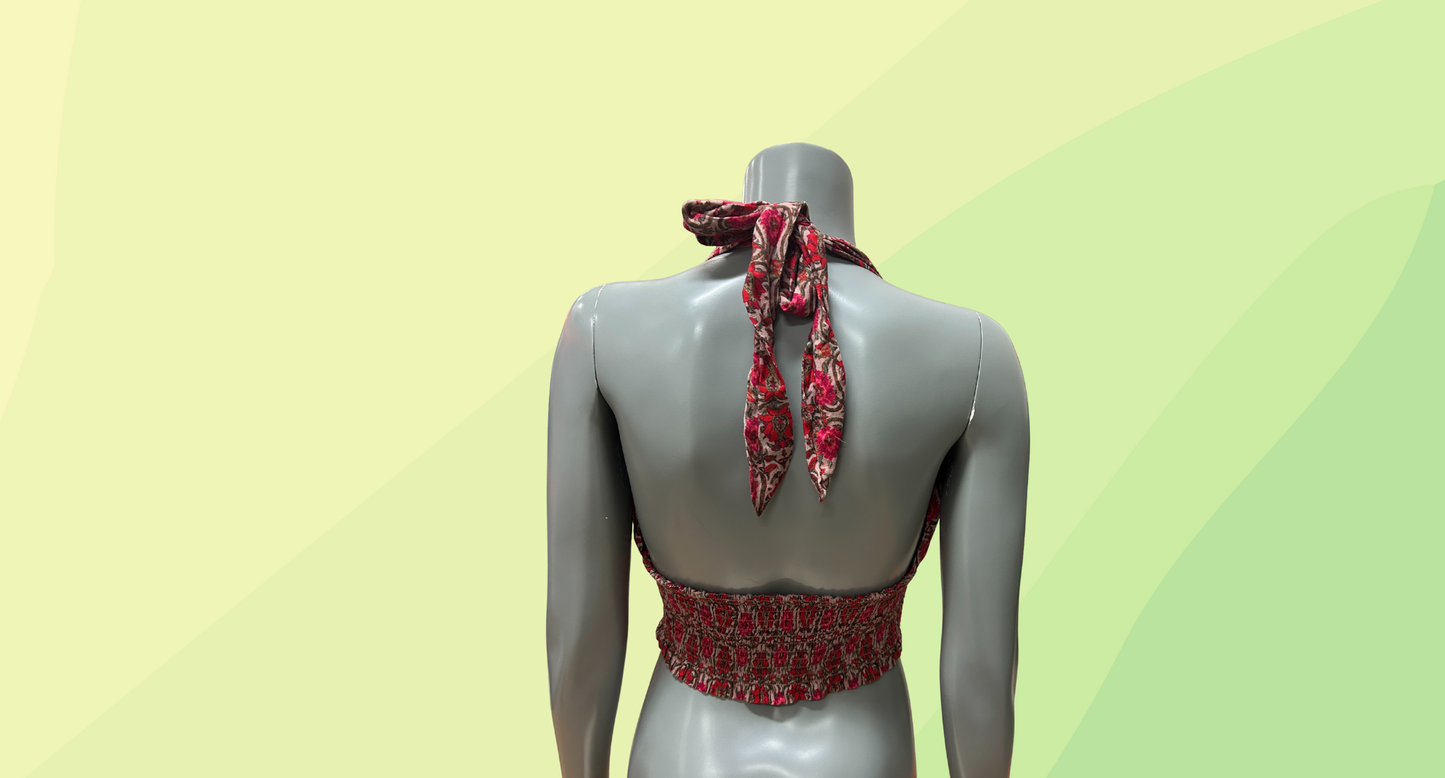 Tigerlily Eliza Poppy Halter Top RRP $129 - Size 10 - Red/Beige Ornate