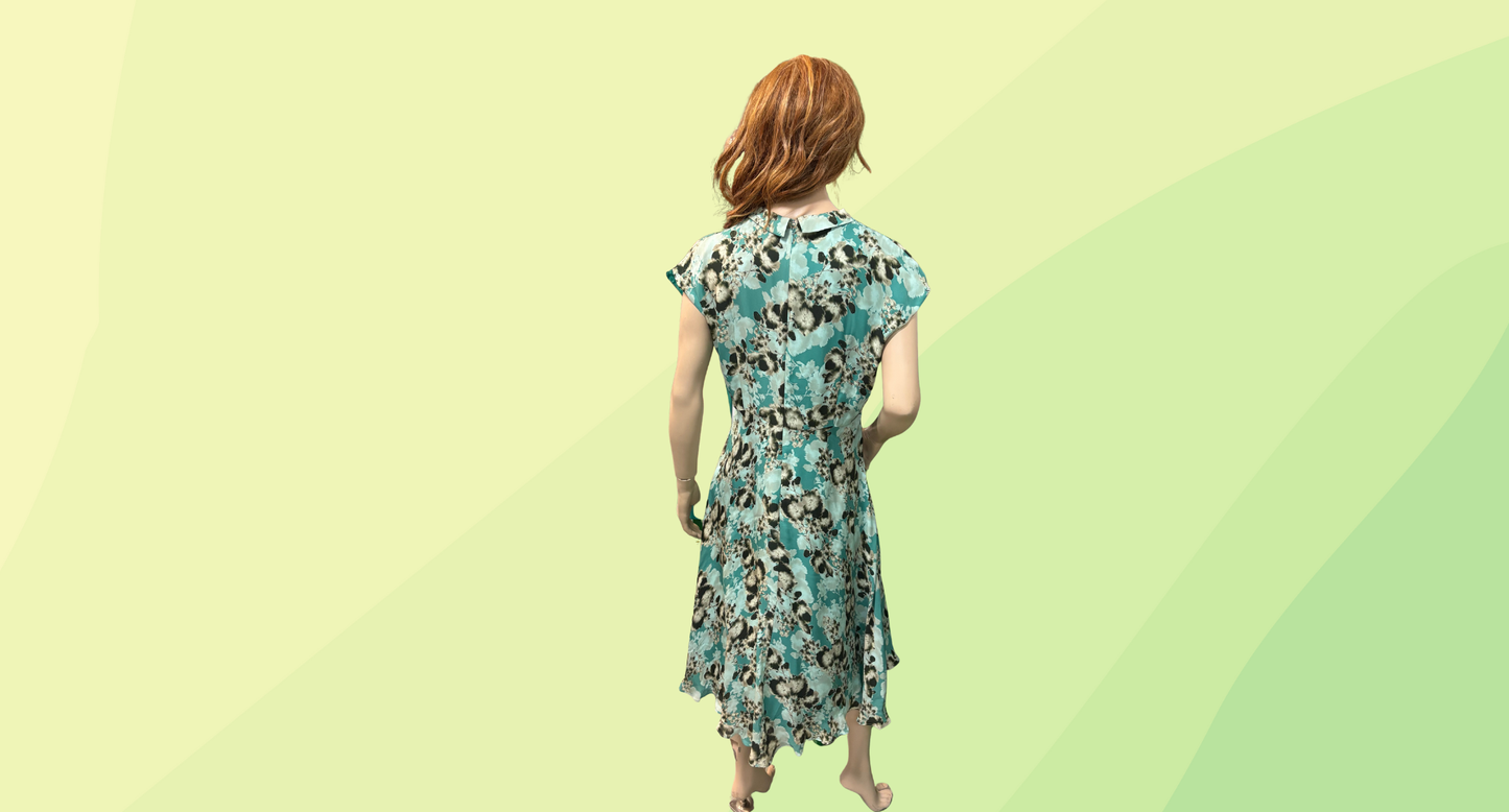 David Lawrence Alize Silk Dress RRP $329 - Size 14 - Multi Teal