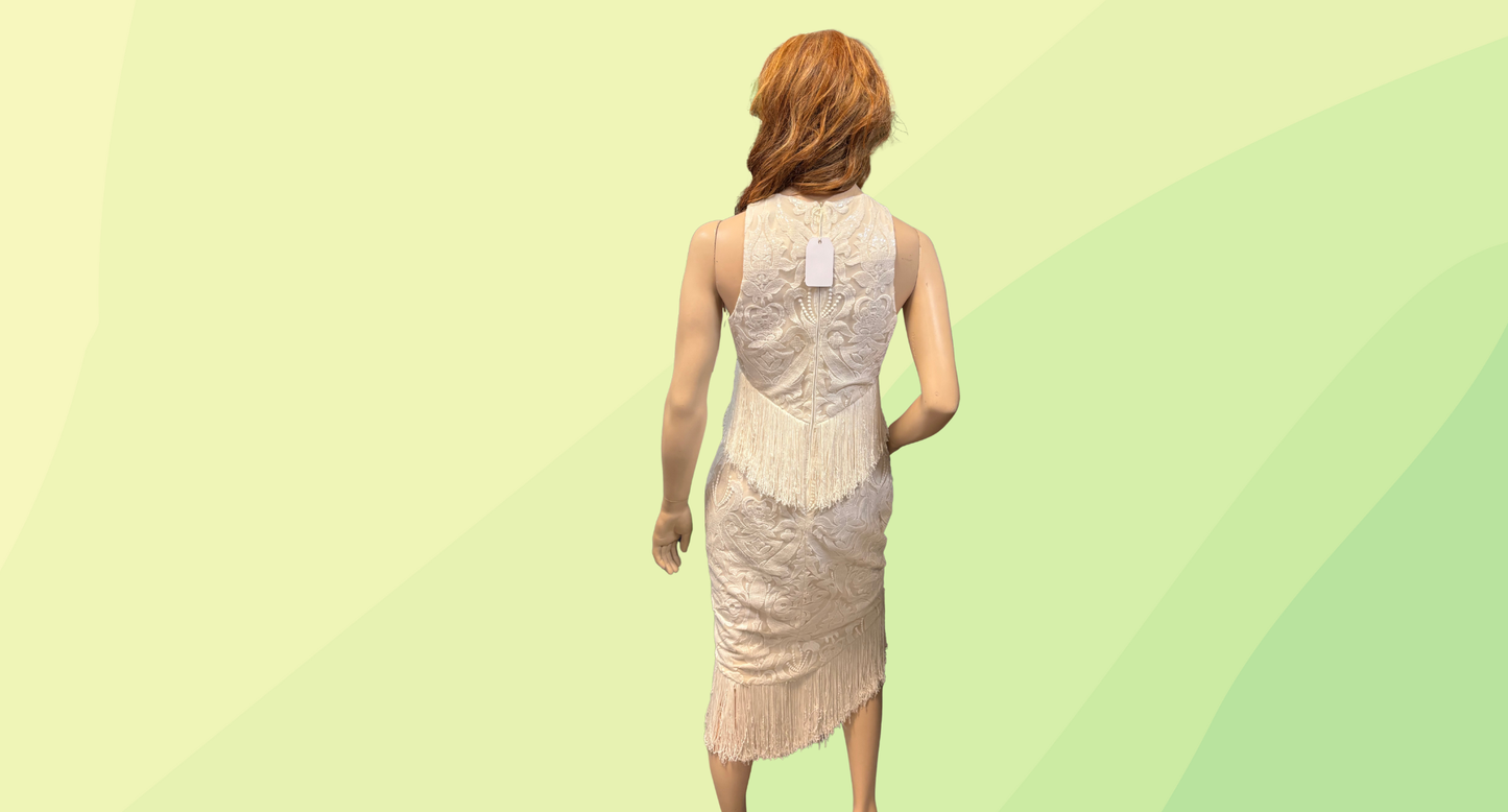 Carla Zampatti Fringe Dress - Size 10 - White