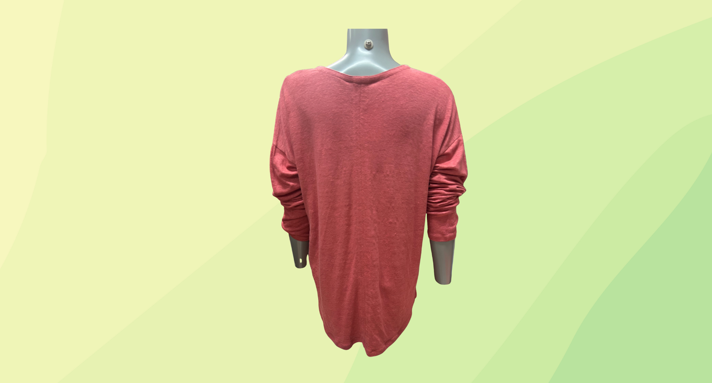 Trenery Linen V-Neck T-Shirt RRP $89.95 - L - Faded Terracotta