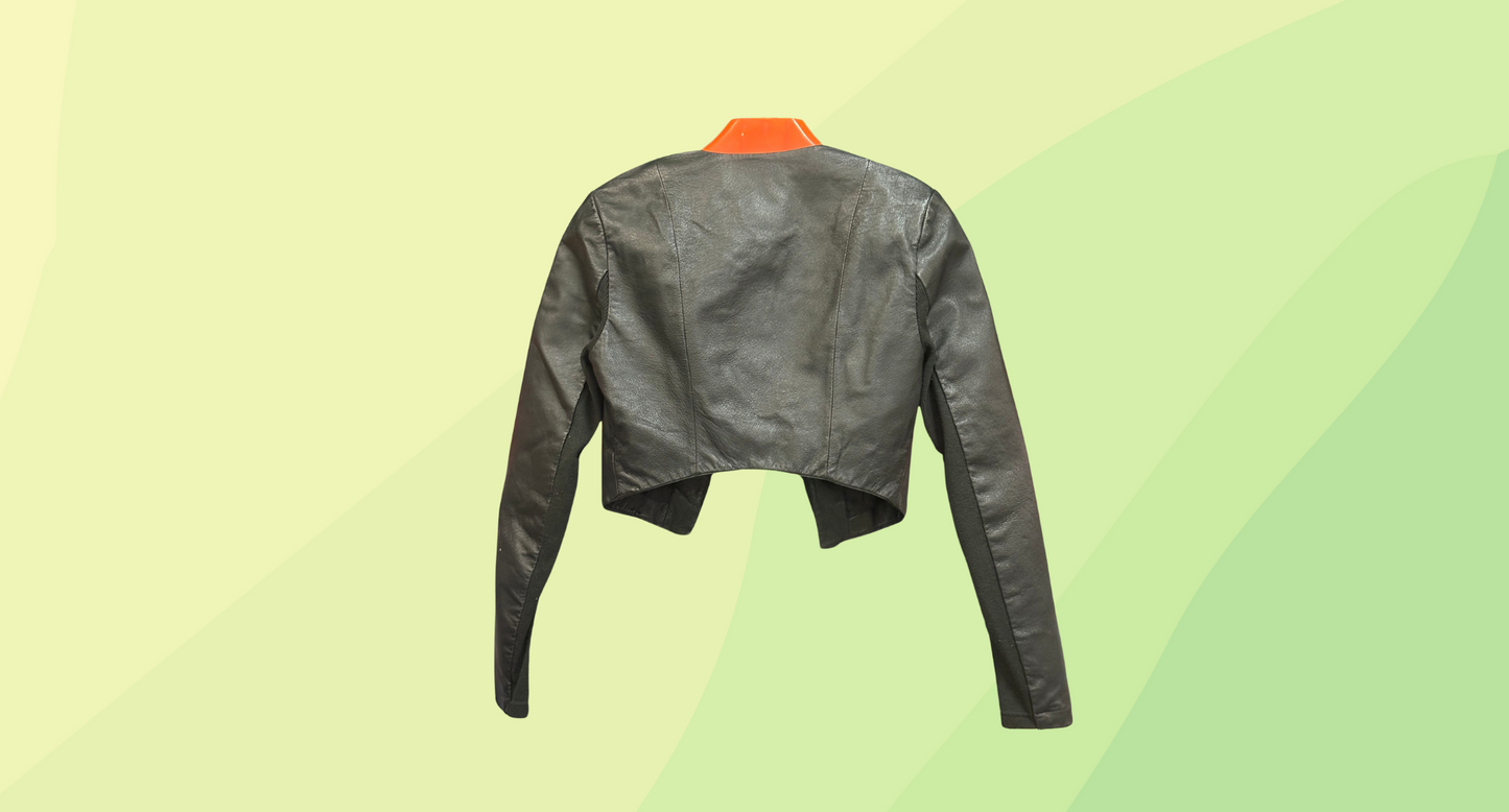 Portmans Crop Leather Jacket - Size 6 - Black