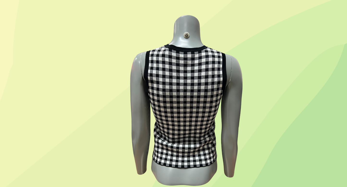 Veronika Maine Knit Vest Top - S - Black/White Check