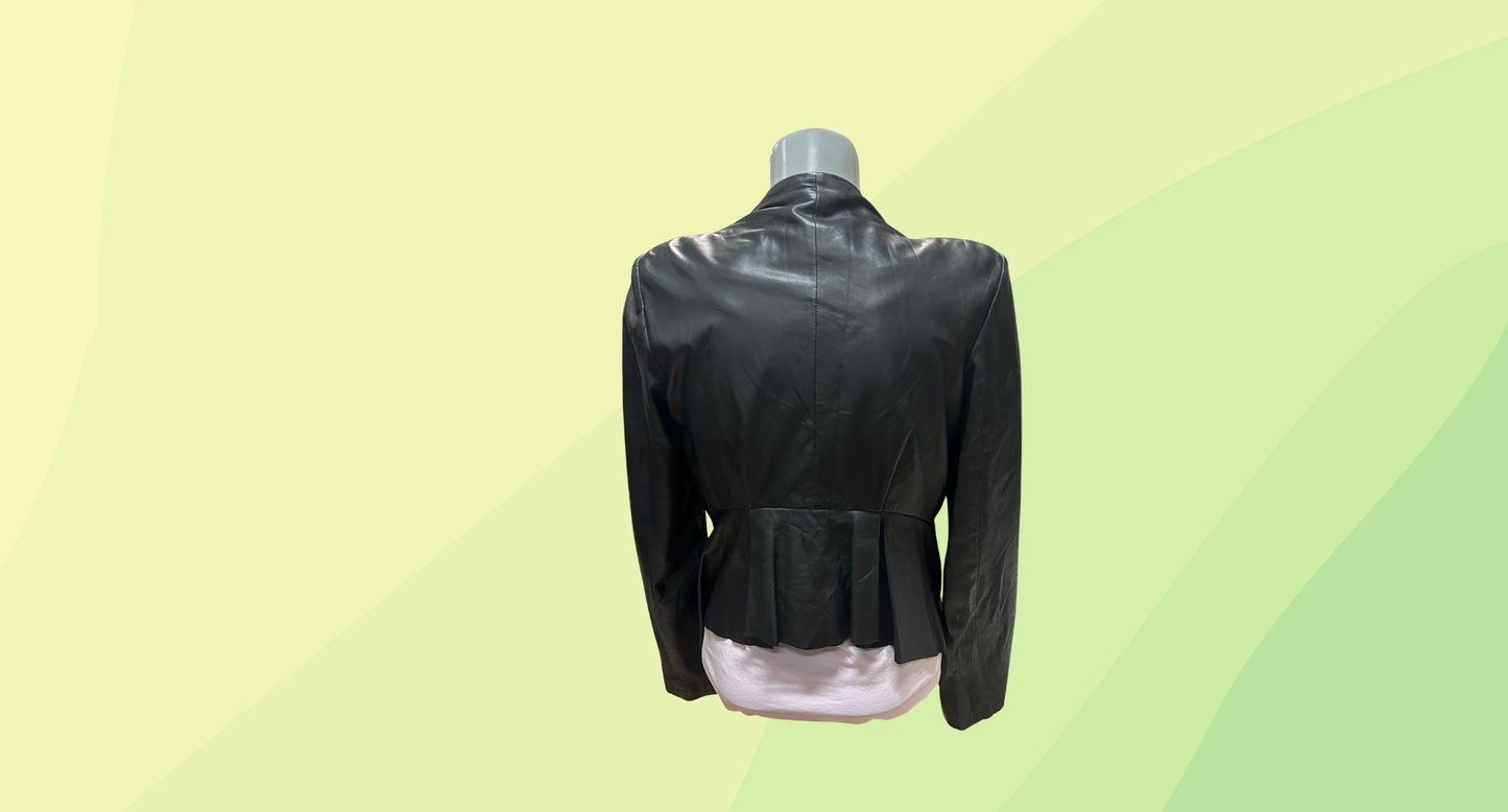 Bettina Liano Cropped Tuxedo Leather Jacket - Size 10 - Black