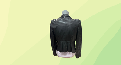 Bettina Liano Cropped Tuxedo Leather Jacket - Size 10 - Black