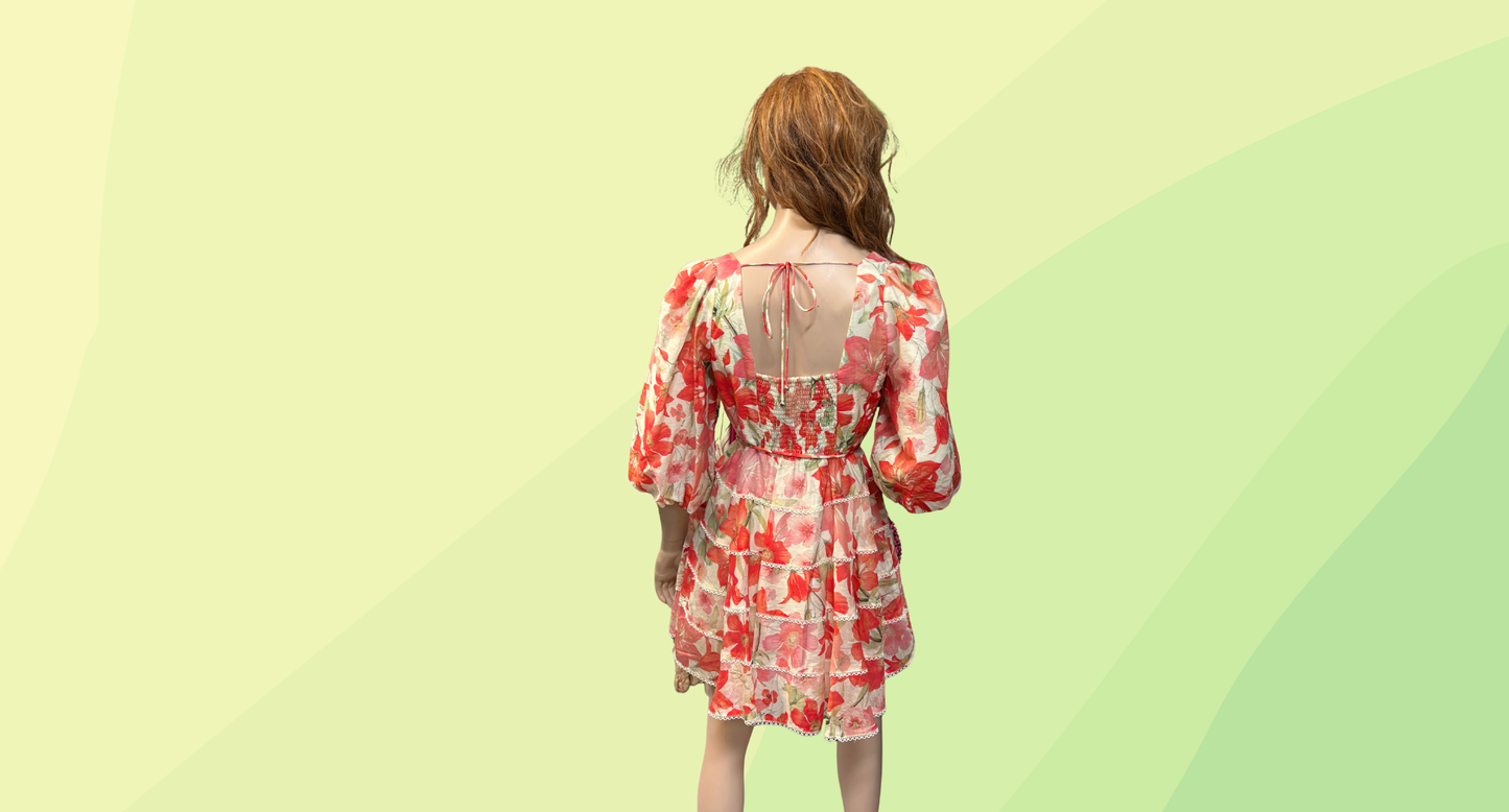 Forever New Cindy Tiered Floral Skater Dress RRP $179.99 - Size 14 - Red Calida Botanical
