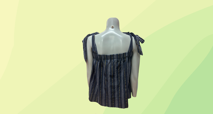 Country Road Lurex Stripe Top - Size 14 - Navy