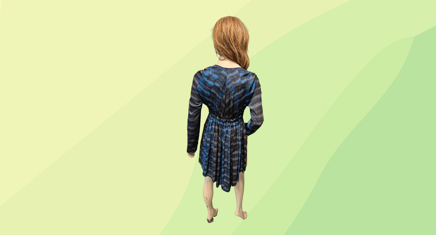 See by Chloe Gathered Elastic Waist Mini Dress - Size 10 - Blue/Black