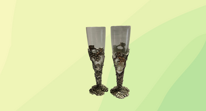 Vintage Hand Blown Glass & Pewter Wine Glasses x2