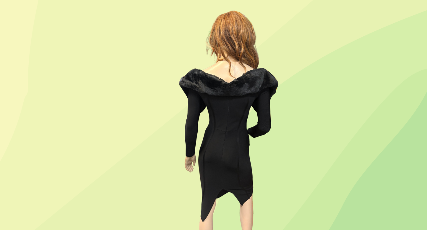 James Lakeland Faux Fur Bodycon Dress RRP $580 - Size 12 - Black
