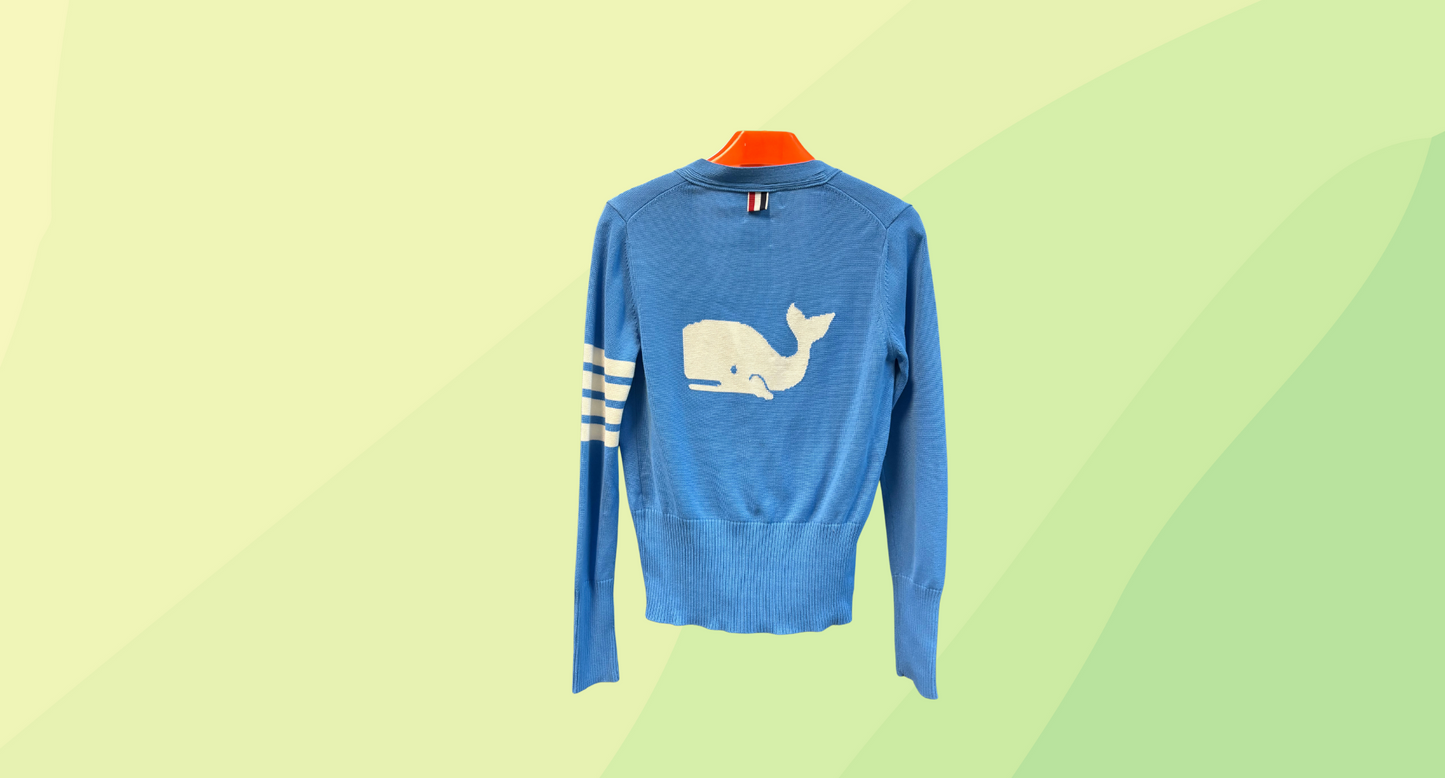 Thom Browne Cotton Whale Icon Intarsia Cardigan - L - Blue
