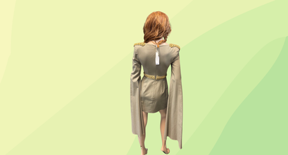 Torrence Extra Long Sleeve Mini Dress $399 - Size 8 - Khaki/Gold