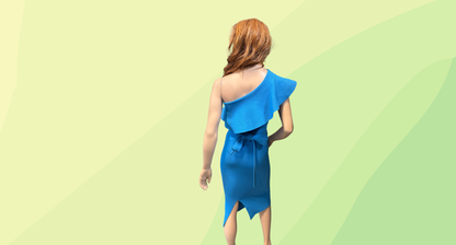 Scanlan Theodore One Shoulder Crepe Knit Ruffle Dress - S - Blue