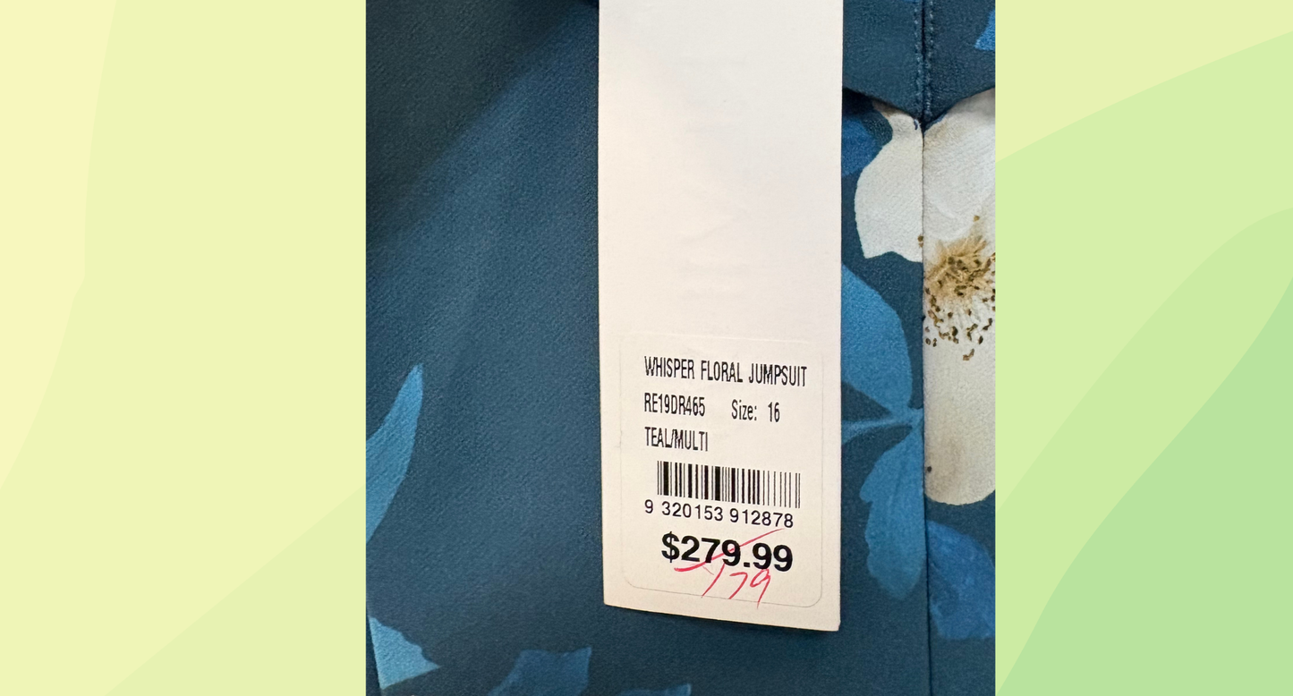 Review Whisper Floral Jumpsuit RRP $279.99 - Size 16 - Teal/Multi