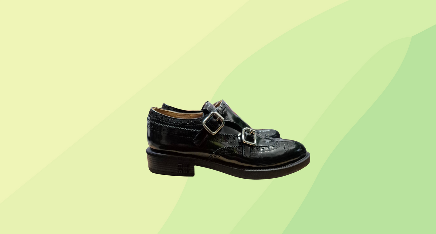 Miu Miu Womens Leather Doube Strap Loafers - Size 35 - Black