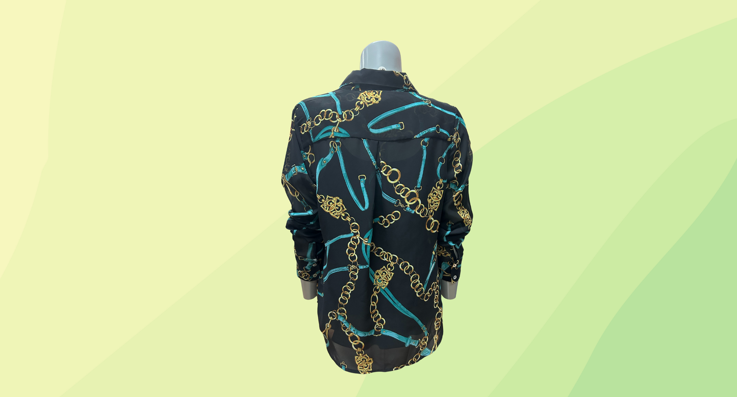 Romeo Juliet Top - L - Black/Teal