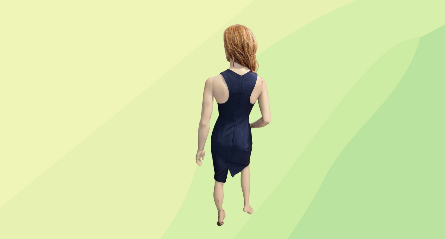 Karen Millen Fitted Sleeveless Midi Dress - Size 12 - Navy