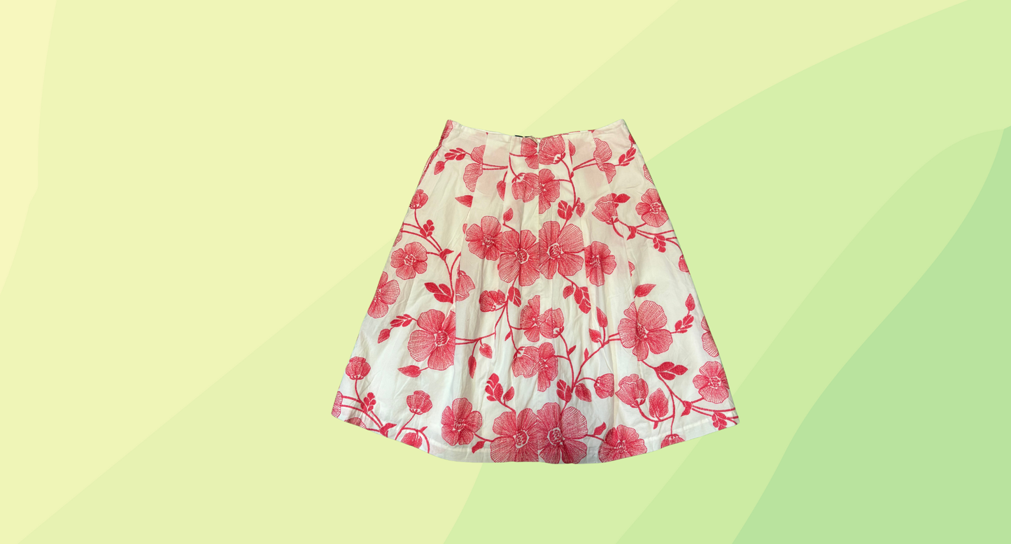 Marcs Floral Skirt - Size 6 - White/Pink