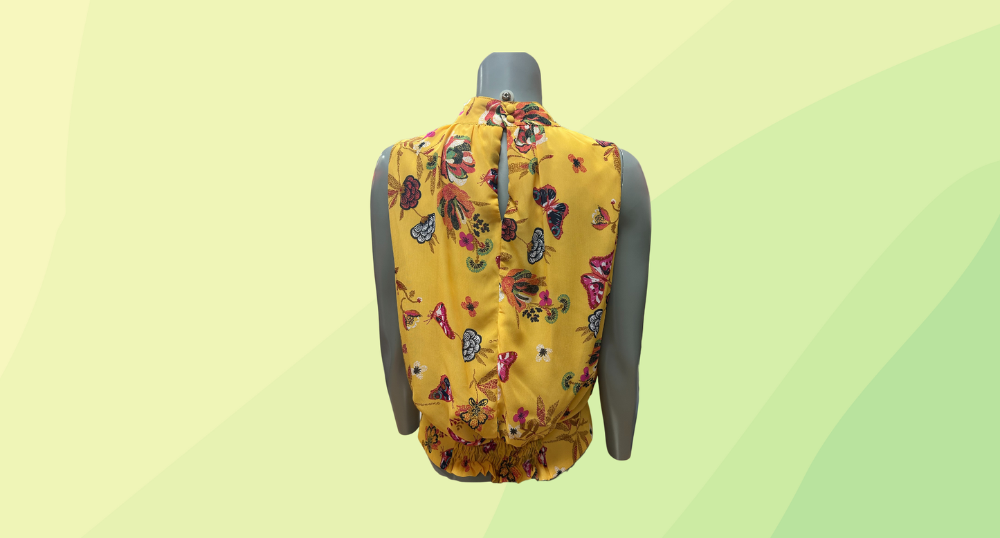 Veducci Sleeveless Top - Butterfly Pattern - Size 12 - Yellow