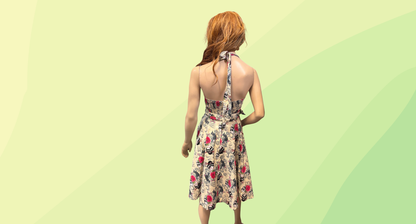 Hell Bunny Geisha Halter Dress - S - Cream/Black/Pink