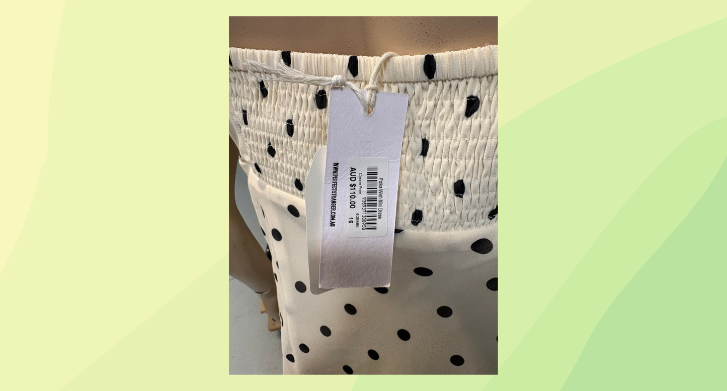 Perfect Stranger Polka Wash Mini Dress - Size 16 - Cream Print - RRP $110