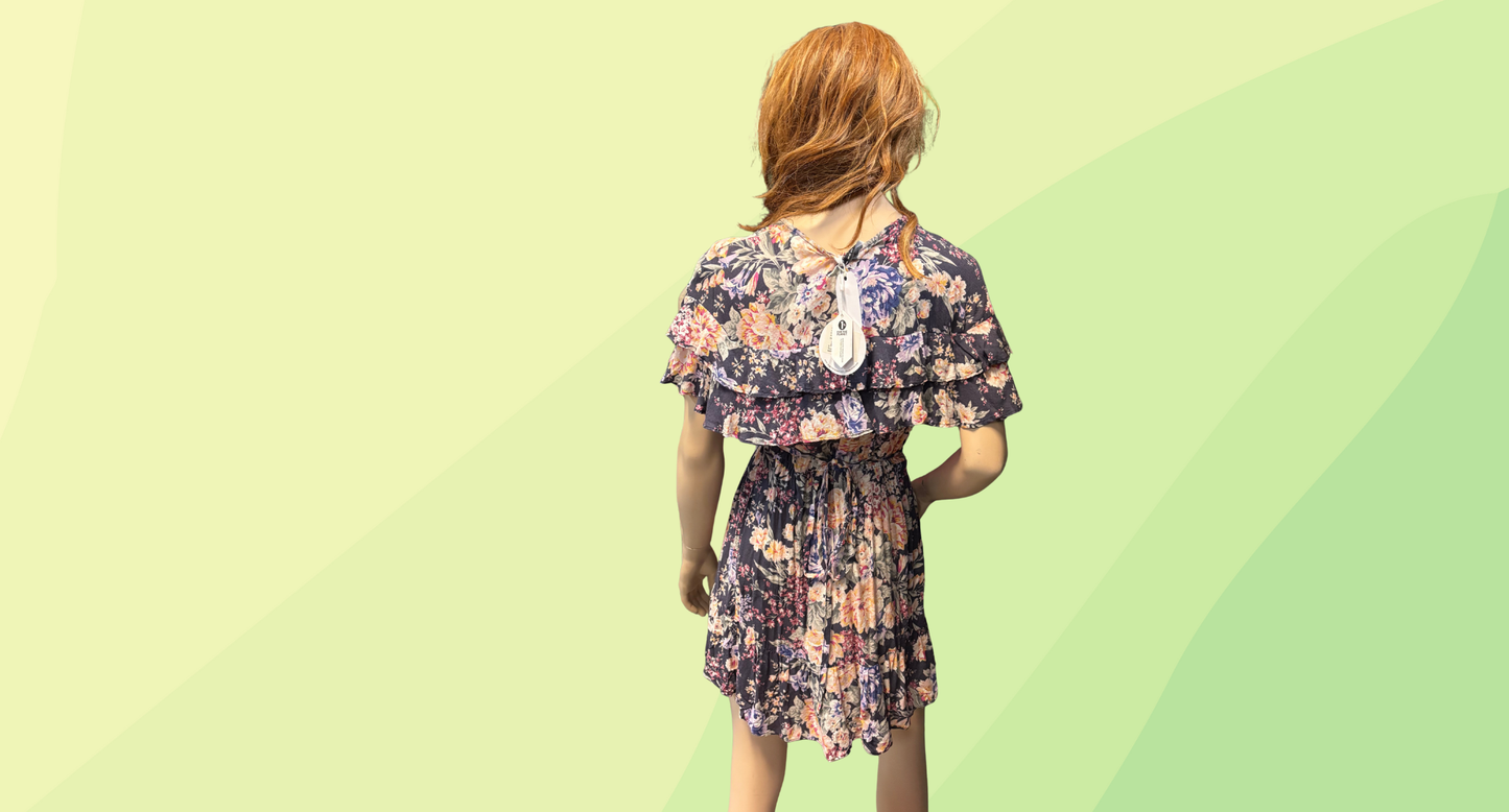 Auguste Dahlia Cascade Wrap Mini Dress RRP $159 - Size 10 - Grey Purple/Floral