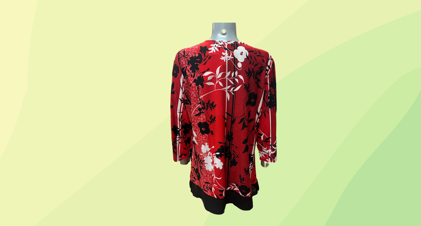 Liz Jordan Lisa Top Printed Top RRP $99.99 - L - Royal Rouge