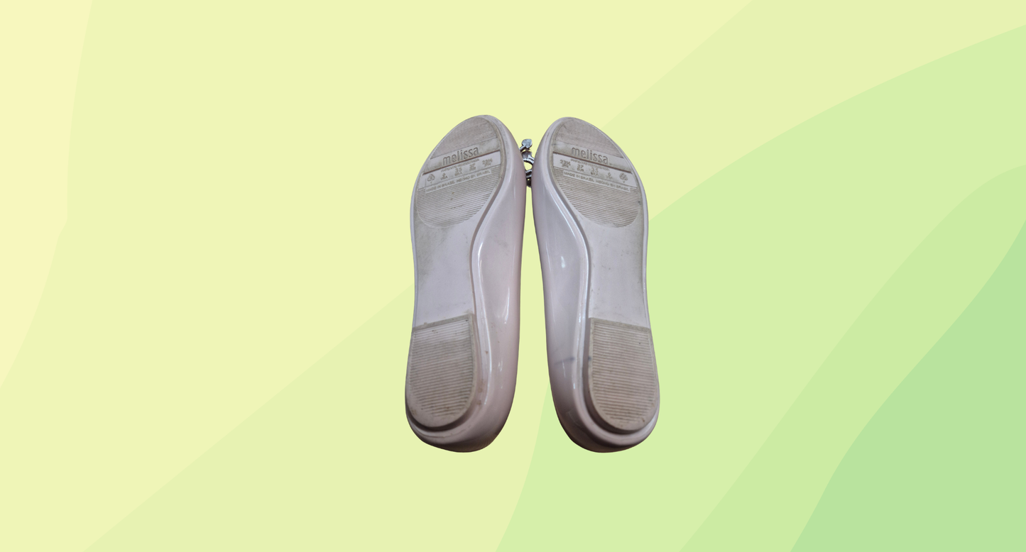 Melissa Flats w/Rose Gold Bow Hearts - US 6 - Pale Pink