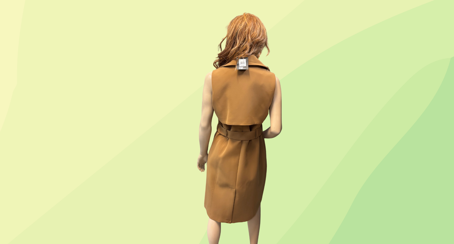 Basque Sleeveless Blazer Dress w/Belt RRP $179.95 - Size 12 - Camel