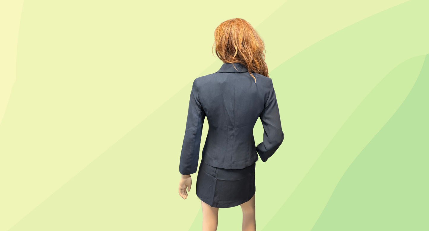 Johnny Dexter Vintage Blazer & Mini Skirt 2PC Set - Size 8 - Charcoal