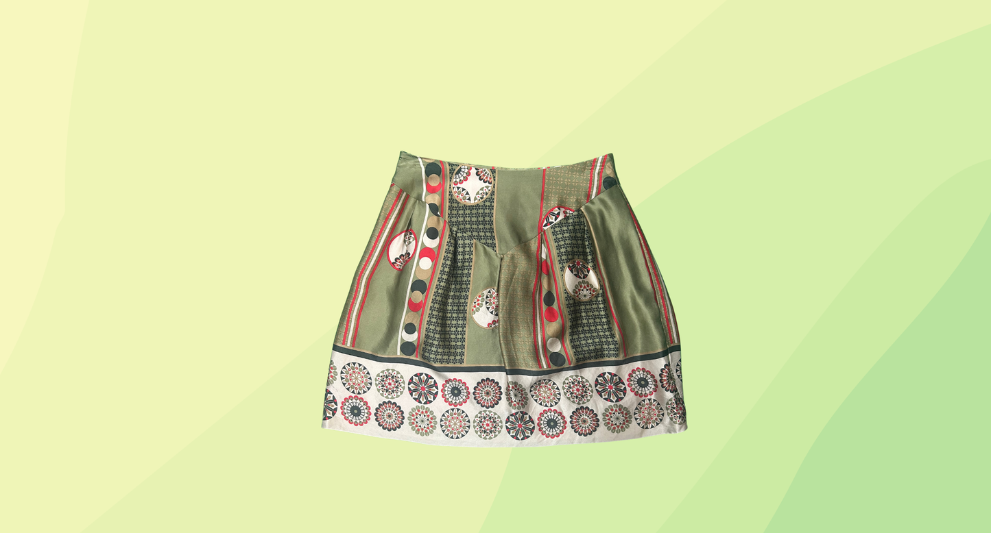 Anteprima Caleidoscopio Silk Mini Skirt - Size 38 - Olive