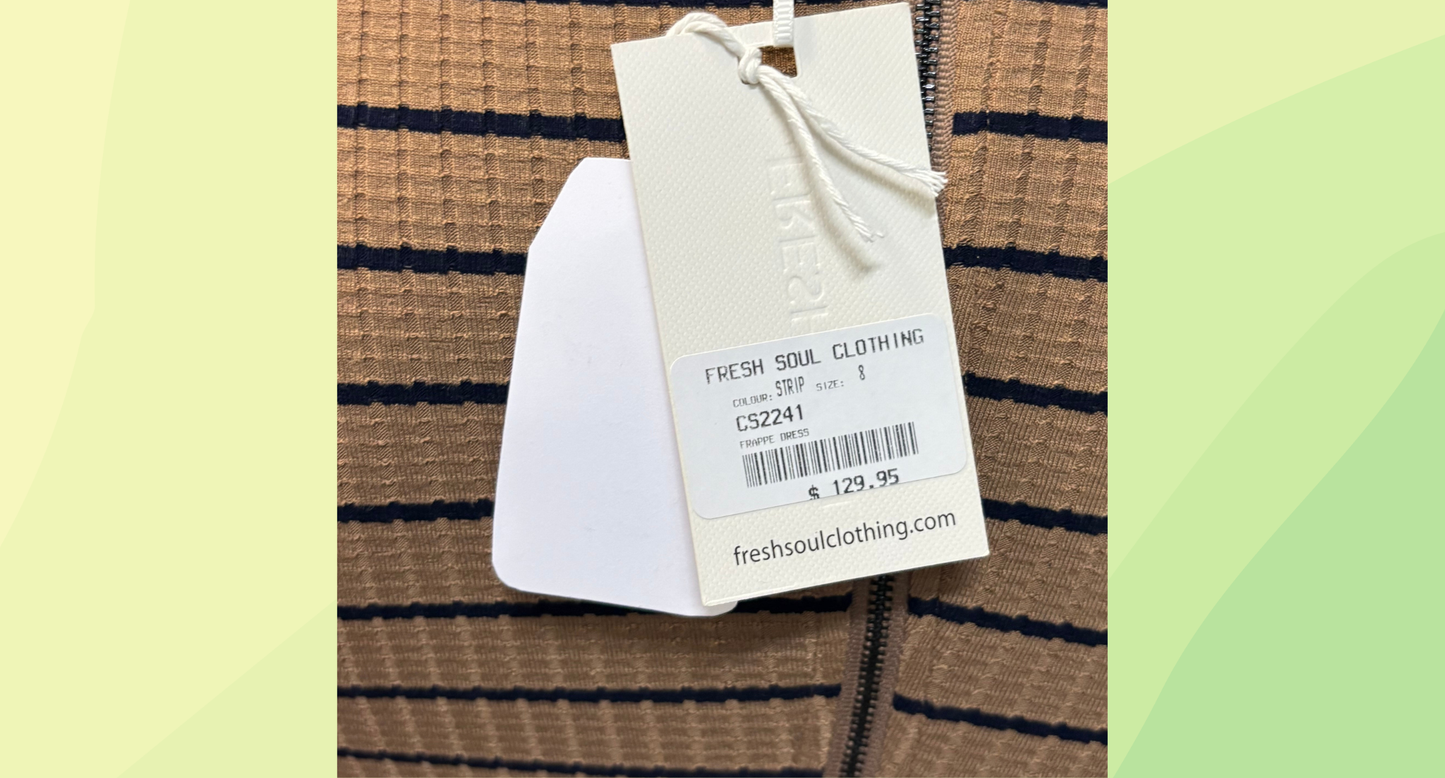 Fresh Soul Frappe Dress RRP $129.95 - Size 8 - Stripe