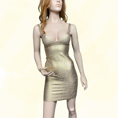 Bella Barnett Maryam Metallic Gold Cocktail Dress	- Gold - XS