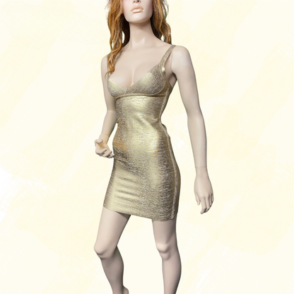 Bella Barnett Maryam Metallic Gold Cocktail Dress	- Gold - XS