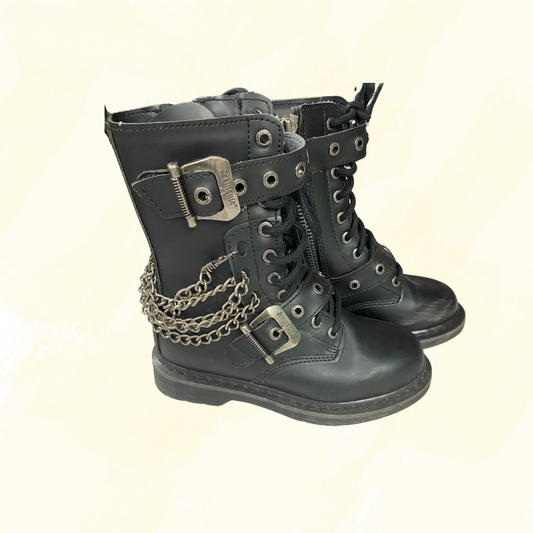 Demonia Bolt-250 Vegan Leather Buckle Unisex Boots - Black - 7(M)