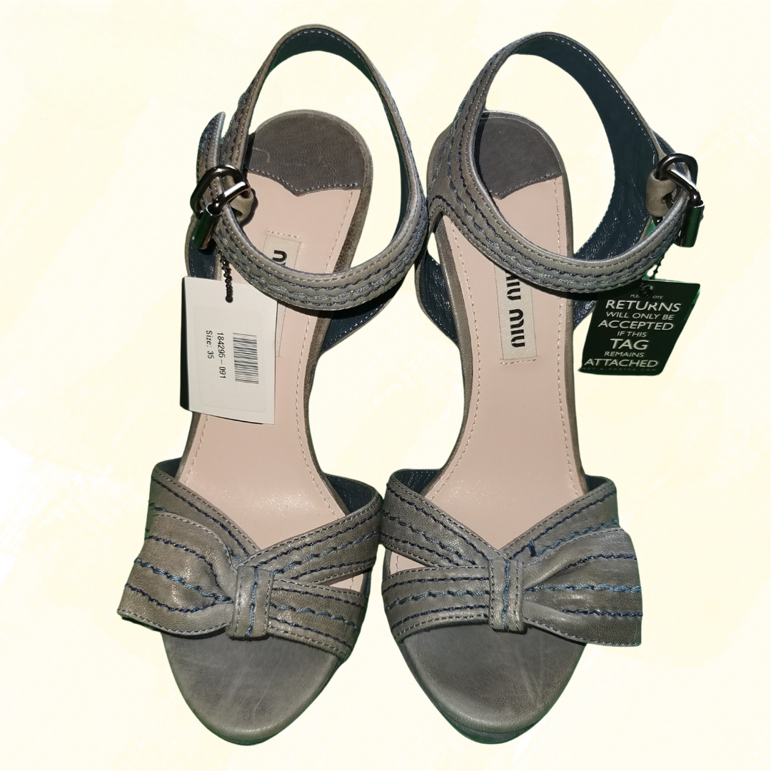 Miu Miu Slight Wear on Sole Platform Heels - 35 - Blue Grey