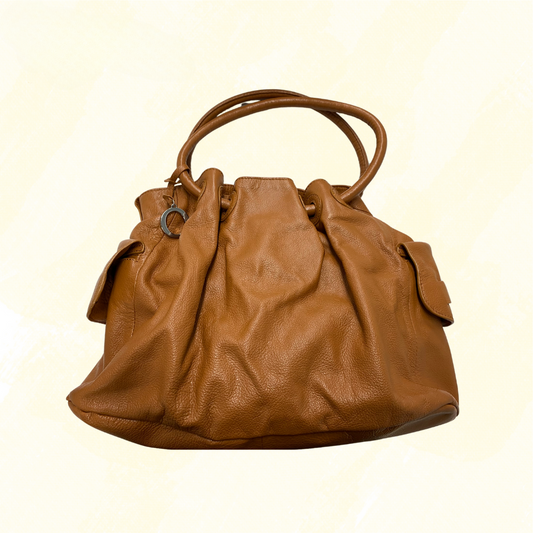 Oroton Leather Double handle large slouch bag - Tan