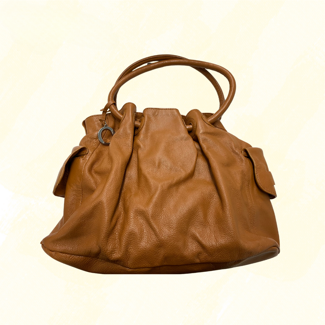 Oroton Leather Double handle large slouch bag - Tan