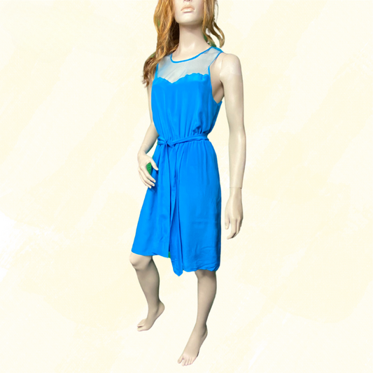 Howard Showers Silk Mid Dress with Mesh detail - Blue - 12