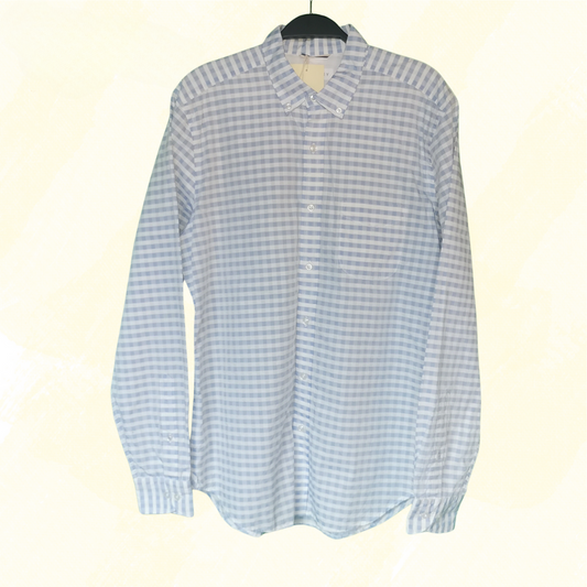 Trenery 100% Long Sleeve Cotton Shirt - Medium - Light Blue Check