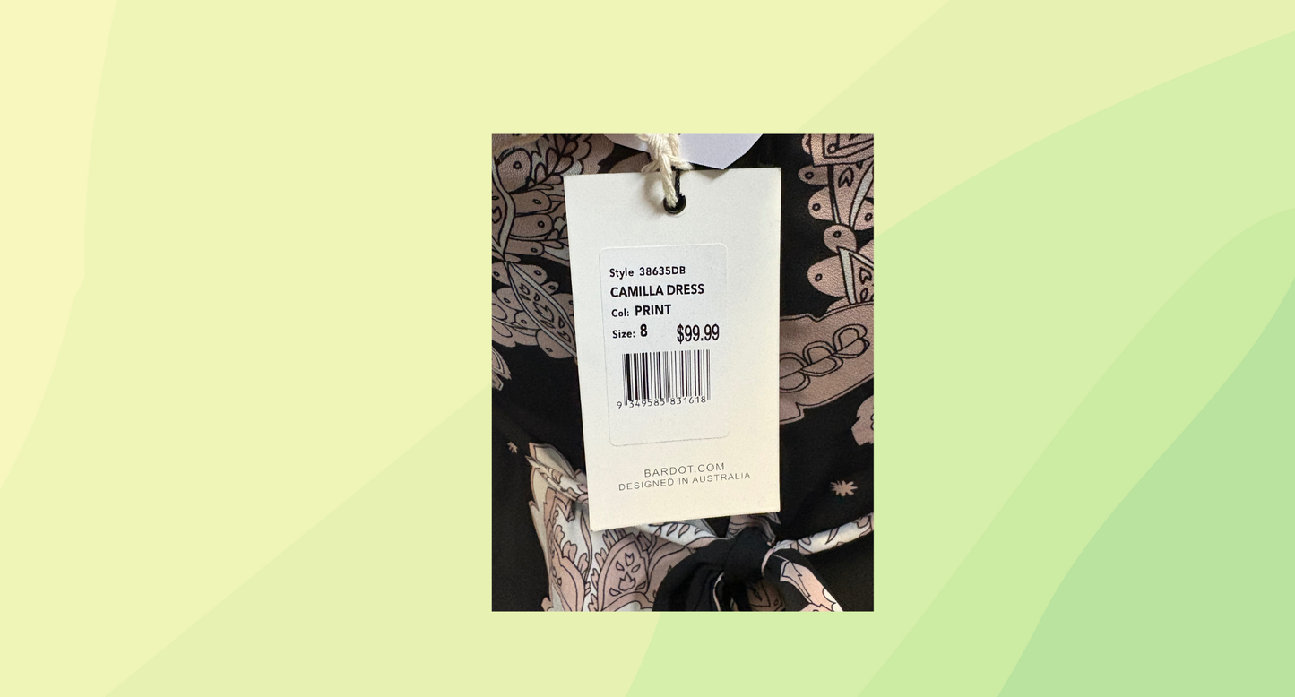 Bardot Camilla Dress RRP $99.99 - Size 8 - Black/Pink Print