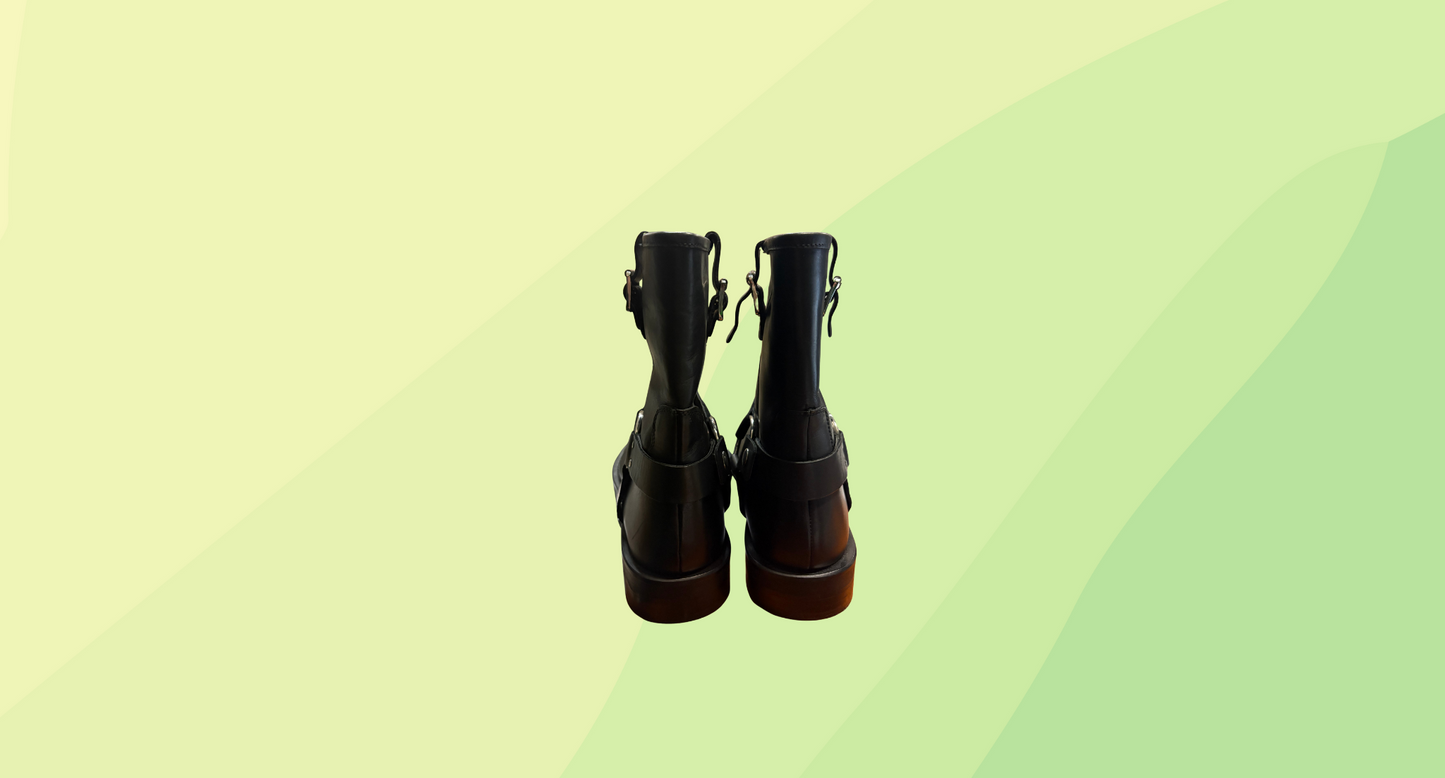 Topshop Lenny Leather Ankle Boots with Harness Detail - Size 8 - Black
