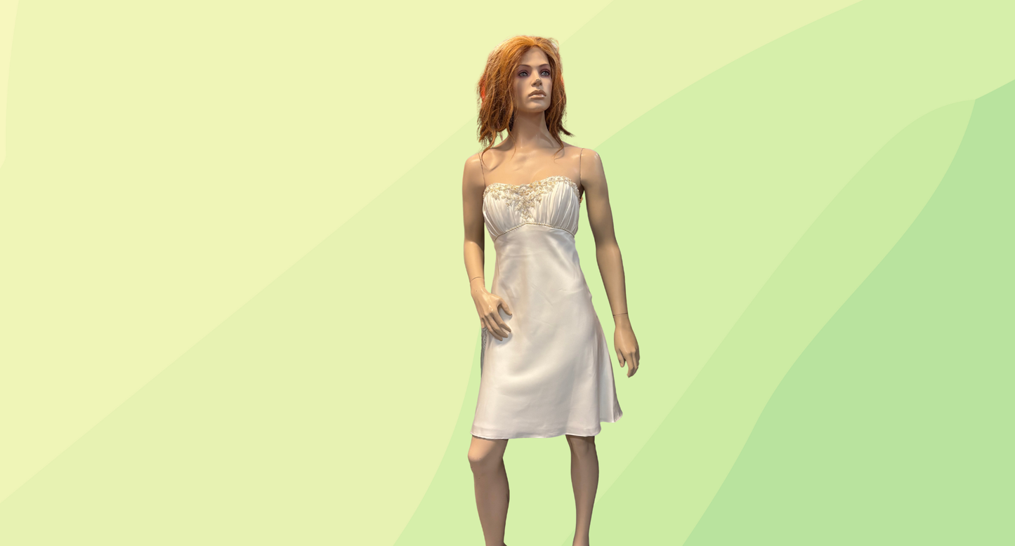 Alfred Angelo Strapless A-Line Knee-length Wedding Dress & Overcoat 2 Pce Set - Size 8 - Ivory