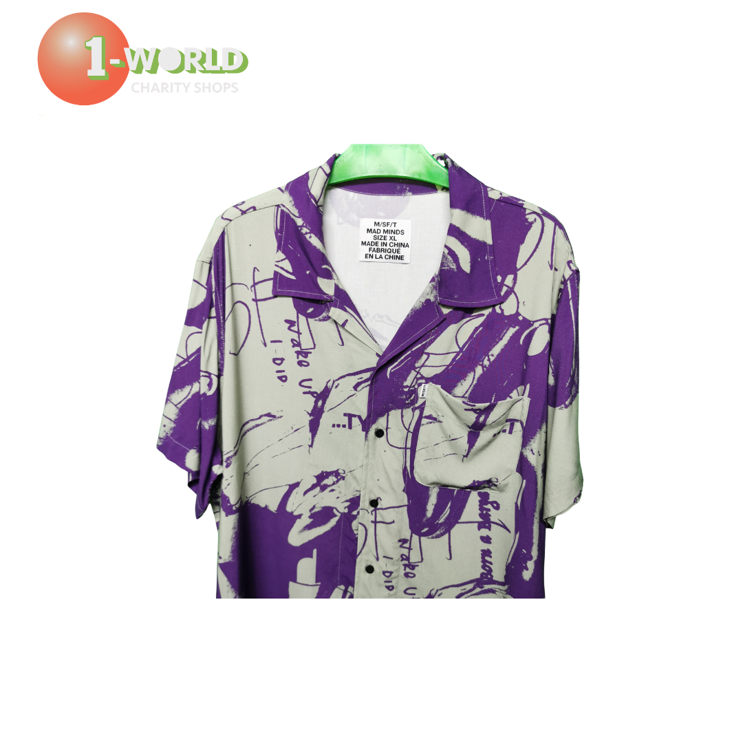 Misfits Shirt - Short Sleeve button - XL Purple/Green