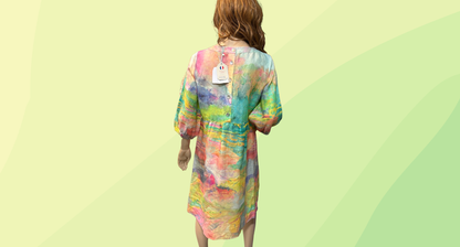 Blue Illusion Printed Linen Dress RRP $199.99 - M - Abstract Landscape