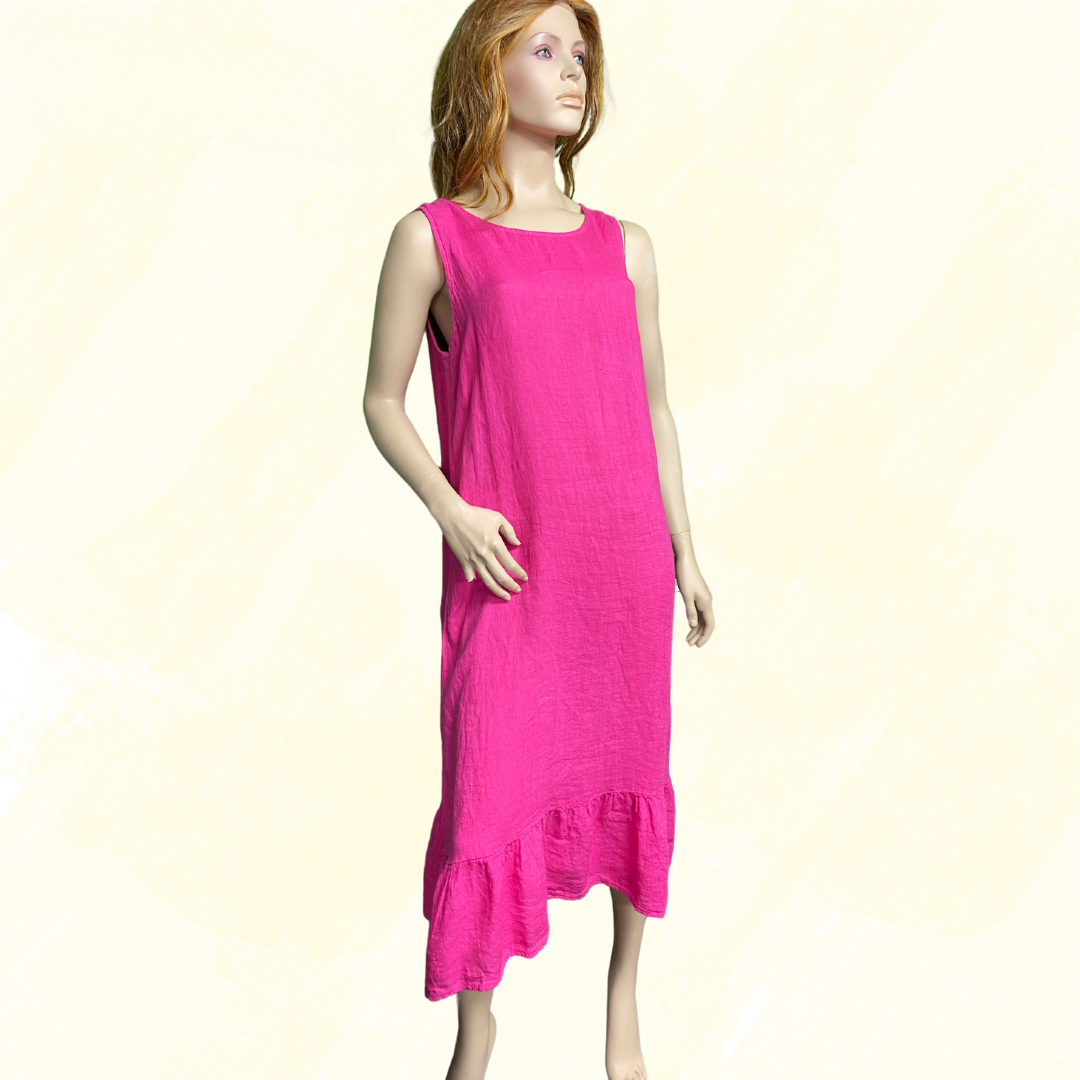 Terzo Millennio 100% Linen Dress - Pink M 1-World Charity Shops Terzo Millennio 100% Linen Dress - Pink M 1-World Charity Shops