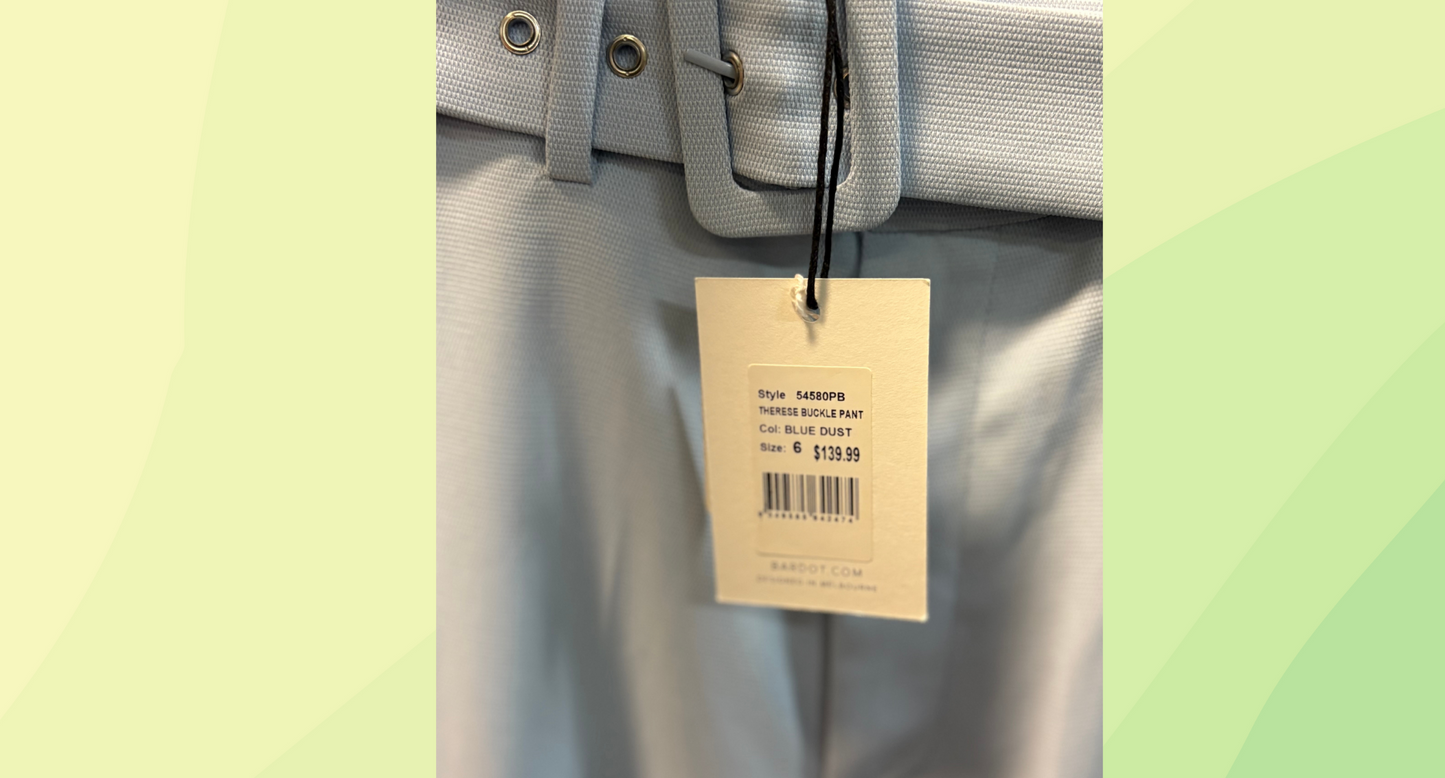 Bardot Therese Buckle Pant - Size 6 - Blue Dust