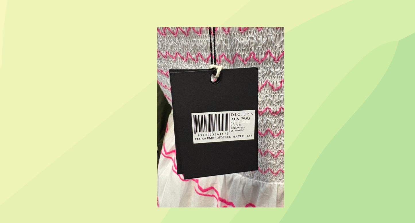 Decjuba Flora Embroidered Maxi Dress RRP $179.95 - Size 12 - Pink/White