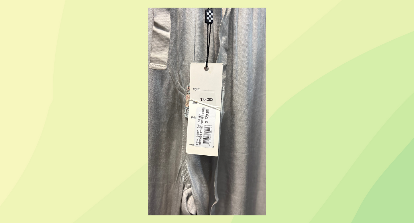 Threadz Print Pocket Cargo Pant RRP $129.95 - L - Silver